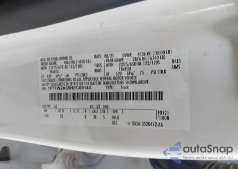 2022 Ford F-250 Lariat from USA, damaged, VIN 1FT7W2A65NEC09143